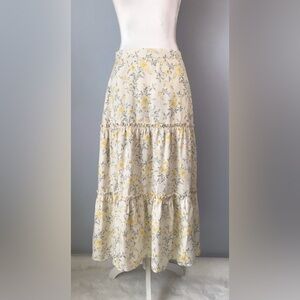 New Polo Ralph Lauren Tiered Floral Linen Midi Skirt